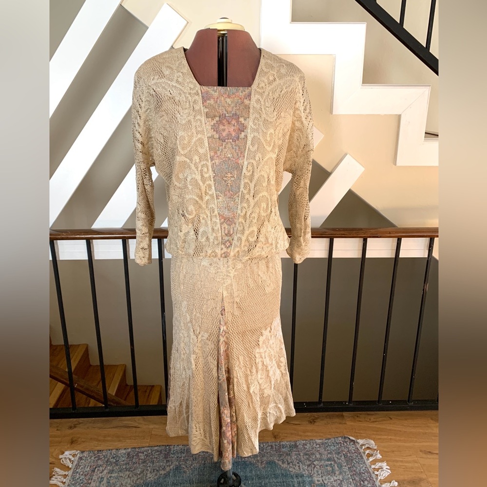 Damianou Vintage 80s Drop Waist Gold Dress - XS